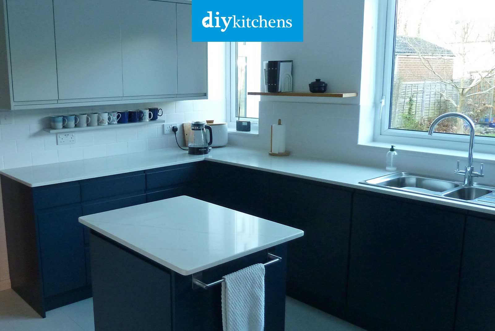 Handleless Blue Real Kitchens