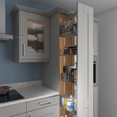 Tall narrow pull out outlet cabinet