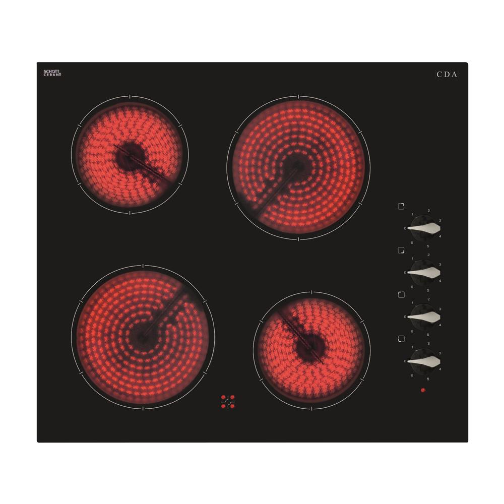 CDA - 60cm ceramic hob, four zone, side control, frameless