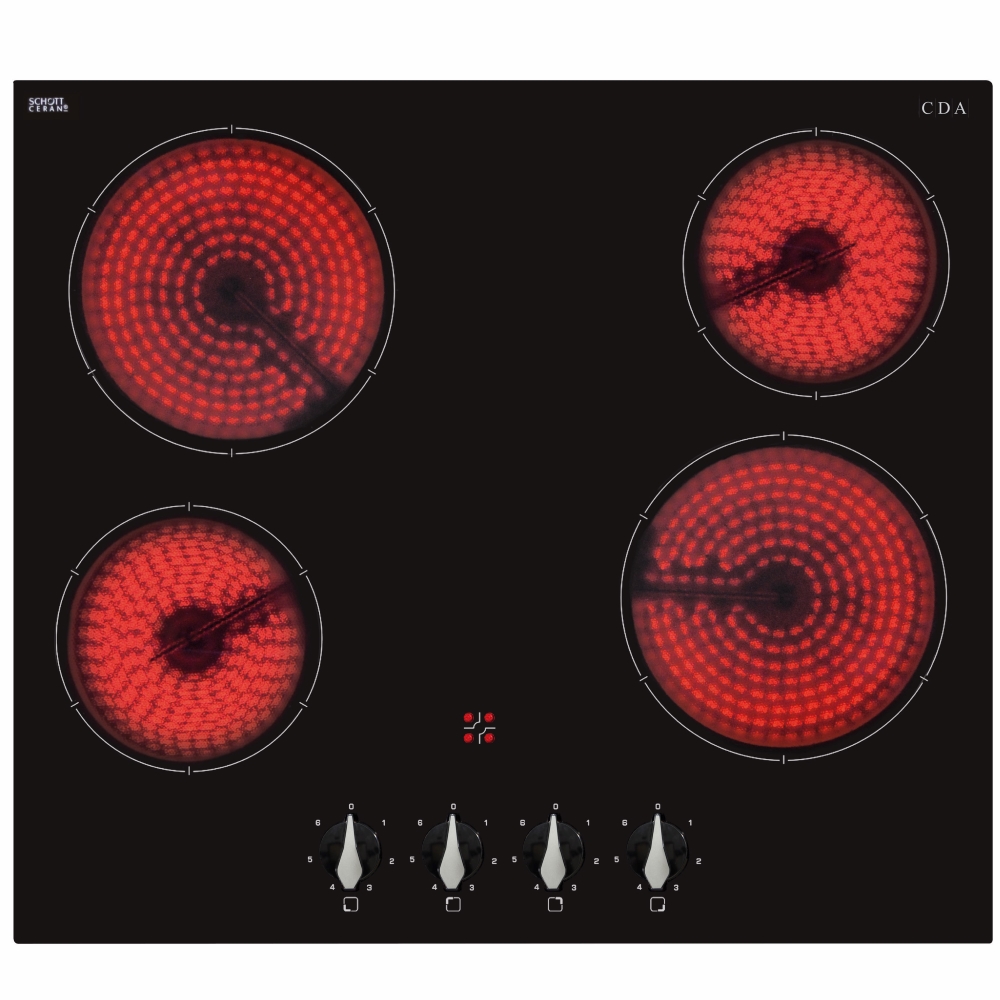 CDA - 60cm ceramic hob, four zone, front control, frameless