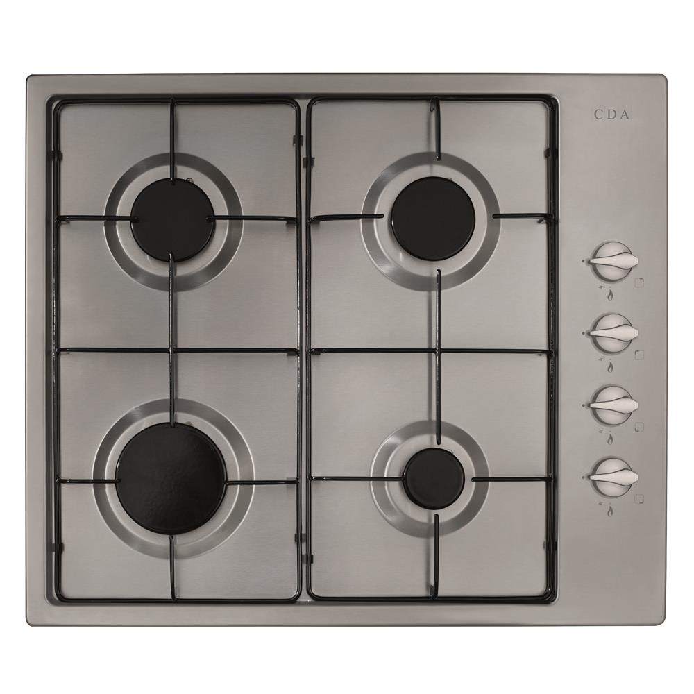 CDA - 60cm 4 burner gas hob, side controls, s/steel