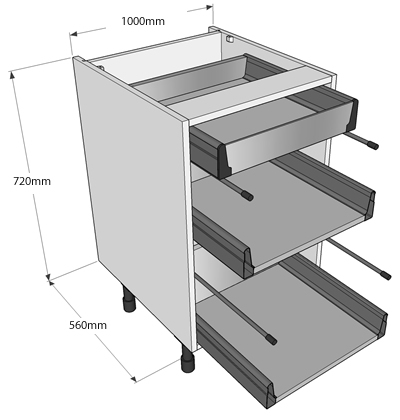 1000mm - 2 Pan Drawer Plus 1 Internal Drawer Unit