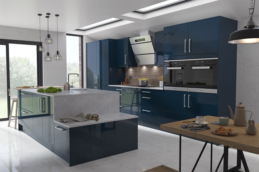 Carrera Gloss Cobham Blue Kitchen Doors, Blue Gloss Kitchen Cabinet Doors