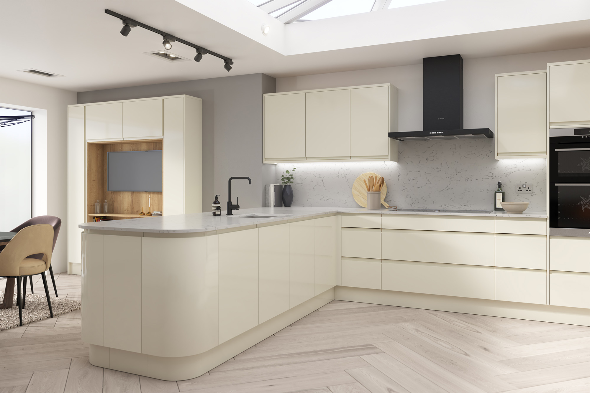 Modern Minimalist Beige Handleless Kitchen Cabinets for Sale