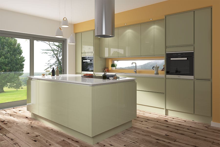 Luca Gloss Sage Kitchen Units At Trade, Can You Change The Colour Of Gloss Kitchen Cabinets