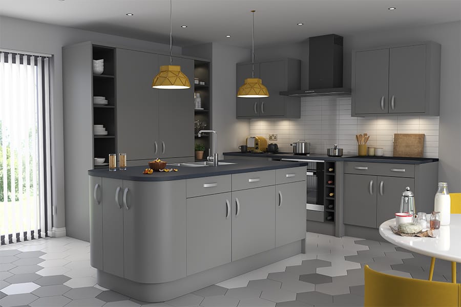 Palazzo Matt Dust Grey Kitchens, Grey Kitchen Cupboards With Black Worktop